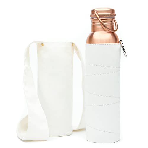 Kitchen Science Copper Water Bottle (34 Oz /1000 ml) with Carrying Canvas Bag & Sleeve| 100% Pure Copper Bottle for Drinking Water | Leak-Proof | Authentic Ayurvedic Copper Water Bottle