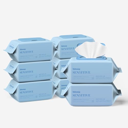 [BEBESUP] Sensitive Baby Wipes with Superfood Extracts (65 GSM) 640 Count (Pack of 8) with Flip Top, Non Allergenic, Free Alcohol Fragrance Paraben, Natural Formulated