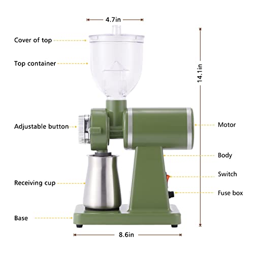 Flyseago Electric Coffee Grinder Burr Espresso Coffee Bean Grinder Small Automatic Stainless Steel Coffee Mill With Brush, Pea Green