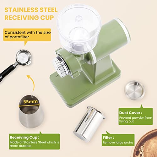 Flyseago Electric Coffee Grinder Burr Espresso Coffee Bean Grinder Small Automatic Stainless Steel Coffee Mill With Brush, Pea Green