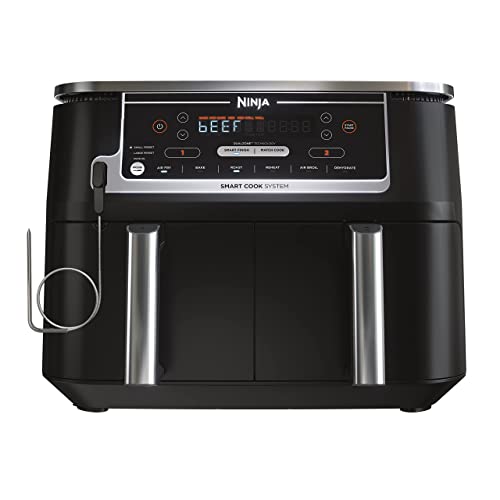 Ninja DZ550 Foodi 10 Quart 6-in-1 DualZone Smart XL Air Fryer with 2 Independent Baskets, Thermometer for Perfect Doneness, Match Cook & Smart Finish to Roast, Dehydrate & More, Grey