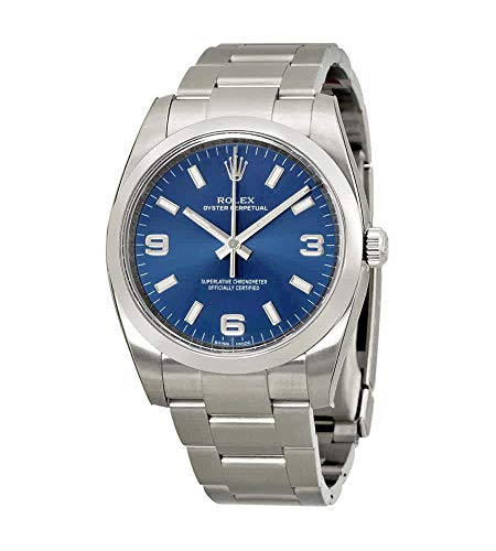 Rolex Oyster Perpetual 34 Blue Dial Stainless Steel Rolex Oyster Automatic Mens Watch 114200BLASO