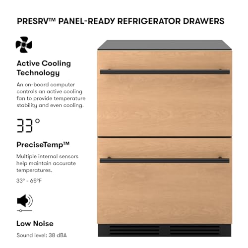 Zephyr Presrv 24 Inch Panel Ready Dual Zone Refrigerator Drawers Wine & Beverage Fridge, Wine Cooler Home Bar Under Counter, Energy Star Certified (Handles sold separately, Wood panels not included)