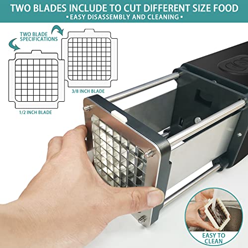 Fstcrt Electric French Fry Cutter, Professional commercial and household french fries cutter, potato slicer with 1/2Inch & 3/8Inch blade, automatic potato cutter, Suitable for potato carrot cucumber