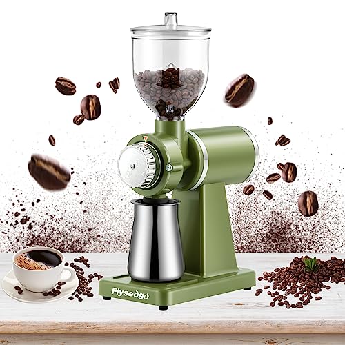 Flyseago Electric Coffee Grinder Burr Espresso Coffee Bean Grinder Small Automatic Stainless Steel Coffee Mill With Brush, Pea Green