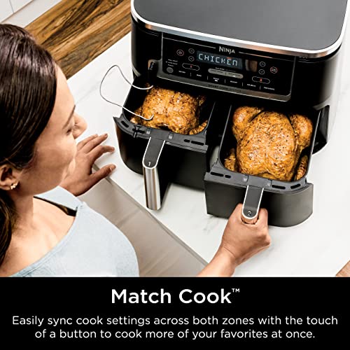 Ninja DZ550 Foodi 10 Quart 6-in-1 DualZone Smart XL Air Fryer with 2 Independent Baskets, Thermometer for Perfect Doneness, Match Cook & Smart Finish to Roast, Dehydrate & More, Grey