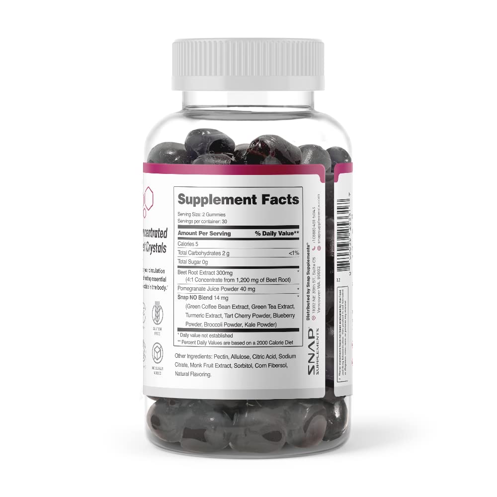 Snap Supplements Nitric Oxide Beet Root Gummies - Support Healthy Blood Circulation, 120 Gummies