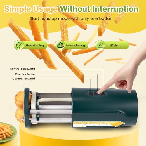 Flyseago Electric French Fry Cutter Automatic Potato Cutter Machine Commercial French Fry Maker Cutter Household with 1/2 & 3/8 Inch Stainless Steel Blades for Cucumbers, Carrots (Green)