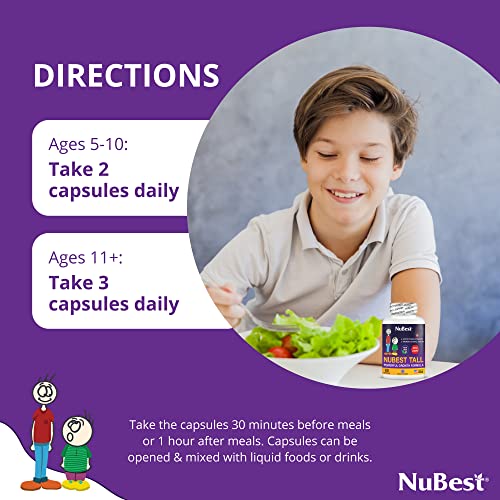 NuBest Tall - Support Bone Strength, Immunity and Stronger Bone with Calcium, Collagen and Herbs for Ages 5+ and Teens Who Don’t Drink Milk Daily - 60 Capsules | 1 Month Supply