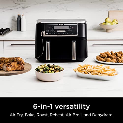 Ninja DZ550 Foodi 10 Quart 6-in-1 DualZone Smart XL Air Fryer with 2 Independent Baskets, Thermometer for Perfect Doneness, Match Cook & Smart Finish to Roast, Dehydrate & More, Grey