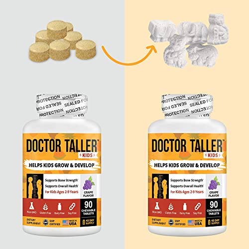 Doctor Taller Kids - Kids Multivitamins, Toddler Vitamins - Support Bone Strength, Enhanced Immunity with Calcium, Multivitamins for Ages 2 to 9 - Grape Flavor - 90 Vegan Chewable Tablets | 1 Pack