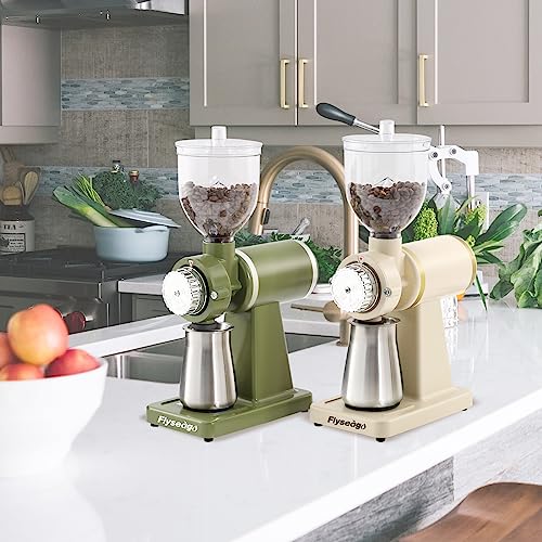 Flyseago Electric Coffee Grinder Burr Espresso Coffee Bean Grinder Small Automatic Stainless Steel Coffee Mill With Brush, Pea Green