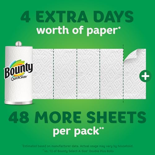 Bounty Quick-Size Paper Towels, White, 12 Family Rolls = 30 Regular Rolls