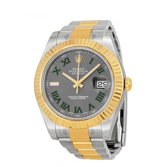 Rolex Datejust II 41mm Grey Roman Dial Gold Bazel Men's Watch 116333