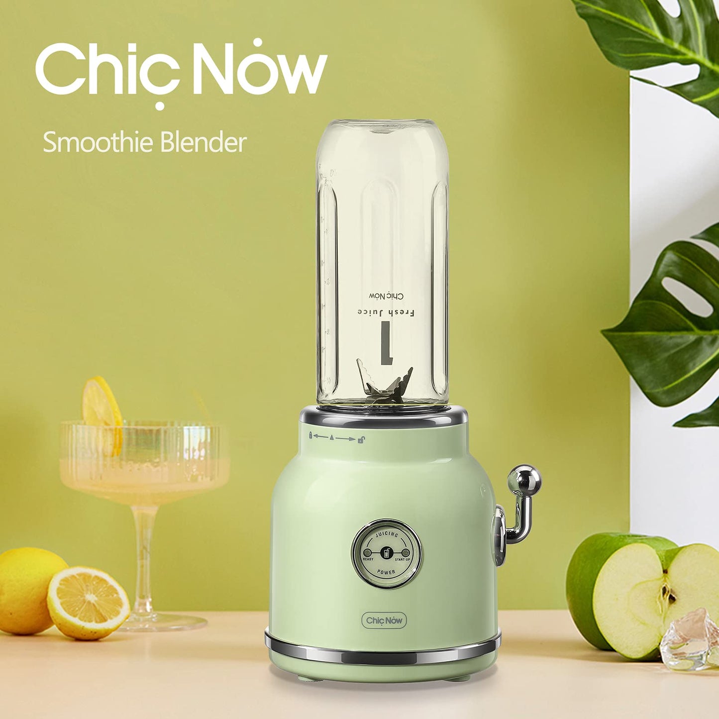 Smoothie Blender Personal Blender, Chic Now Portable Smoothie Maker for Juice Shakes and Smoothie with 6 Sharp Blades, Travel Cup and Lid, Green