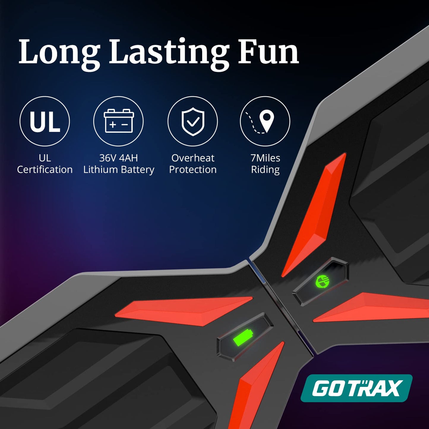 Gotrax E4 Hoverboard with 8.5" Offroad Tires, Music Speaker and 7.5mph & 7.5 Miles, UL2272 Certified, Dual 250W Motor and 144Wh Battery All Terrain Self Balancing Scooters for 44-220lbs Kid Adult