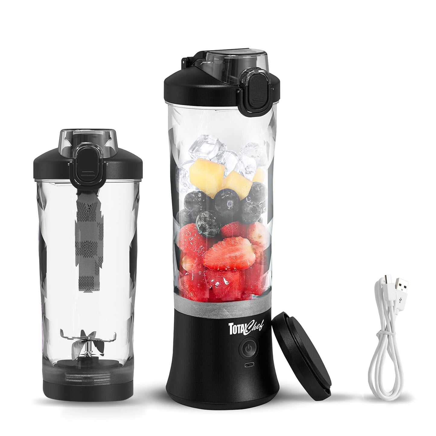 Total Chef Portable Blender, Personal Blender for Smoothies and Shakes with 6 Stainless Steel Blades, 20 oz (600 mL) Travel Blenders Type-C USB Rechargeable Mini Blender, Leakproof Travel Lid