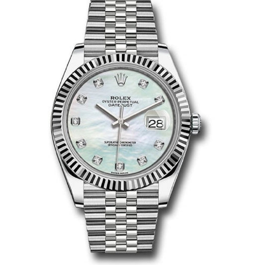 ROLEX DATEJUST 41 STEEL AND WHITE GOLD MOTHER OF PEARL DIAMOND DIAL JUBILEE BRACELET 41MM