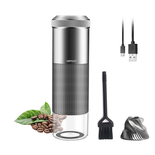 Coffee Grinder Electric Burr Portable: COTGCO Small Espresso Bean Mill with Conical Burr - Adjustable & Rechargeable Battery - Extra Fine to Extra Coarse (Silver-1)