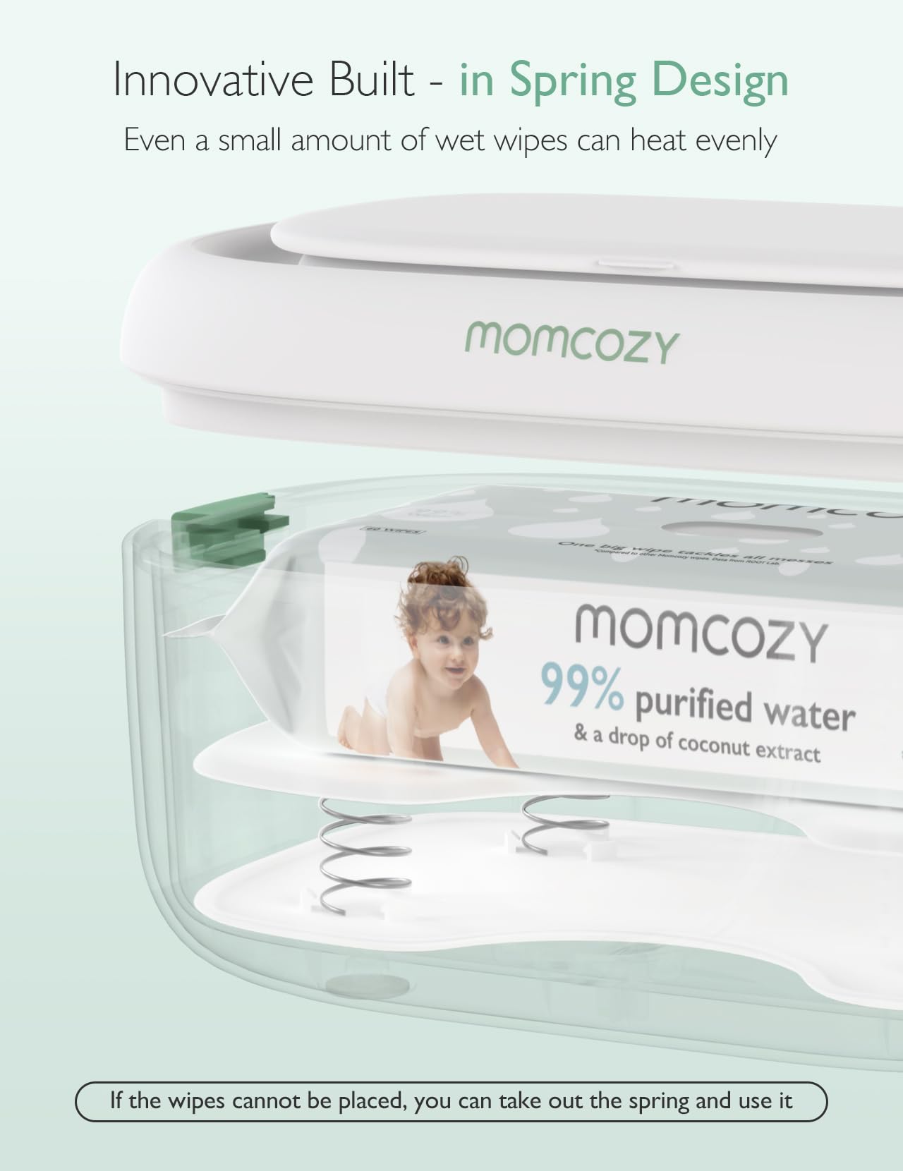 Momcozy Baby Wipe Warmer, Innovative Spring Design, Large Capacity Wipes Dispenser, Fast and Even Heating, 4 Modes of Temperature Heating Control, Diaper Wipe Warmer with Night Light