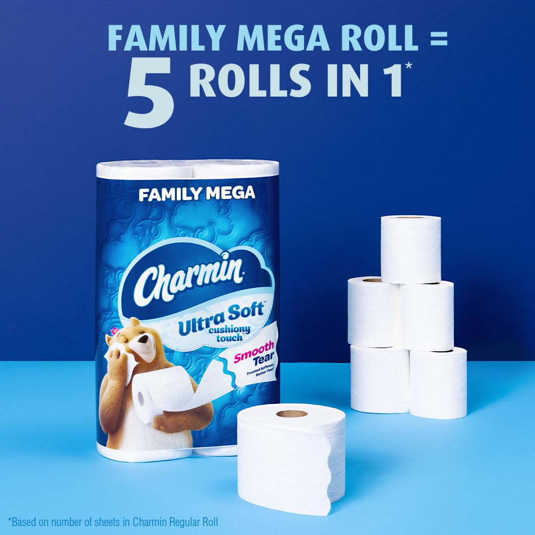 Charmin Ultra Soft Cushiony Touch Toilet Paper, 24 Family Mega Rolls = 123 Regular Rolls (Packaging May Vary)