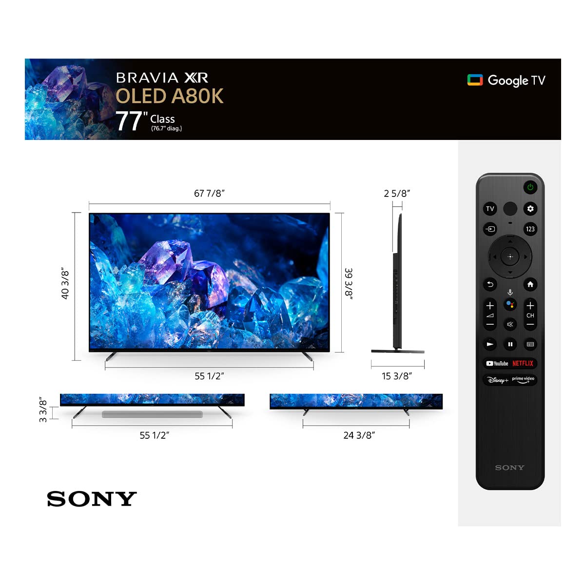 Sony OLED 77 inch BRAVIA XR A80K Series 4K Ultra HD TV: Smart Google TV with Dolby Vision HDR and Exclusive Gaming Features for The Playstation® 5 XR77A80K- 2022 Model