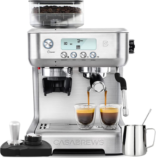 CASABREWS Espresso Machine with Grinder, Barista Espresso Maker with Milk Frother Steam Wand, Professional Cappuccino Latte Machine with LCD Display, Gifts for Dad, Mom, Coffee Lover or Housewarming