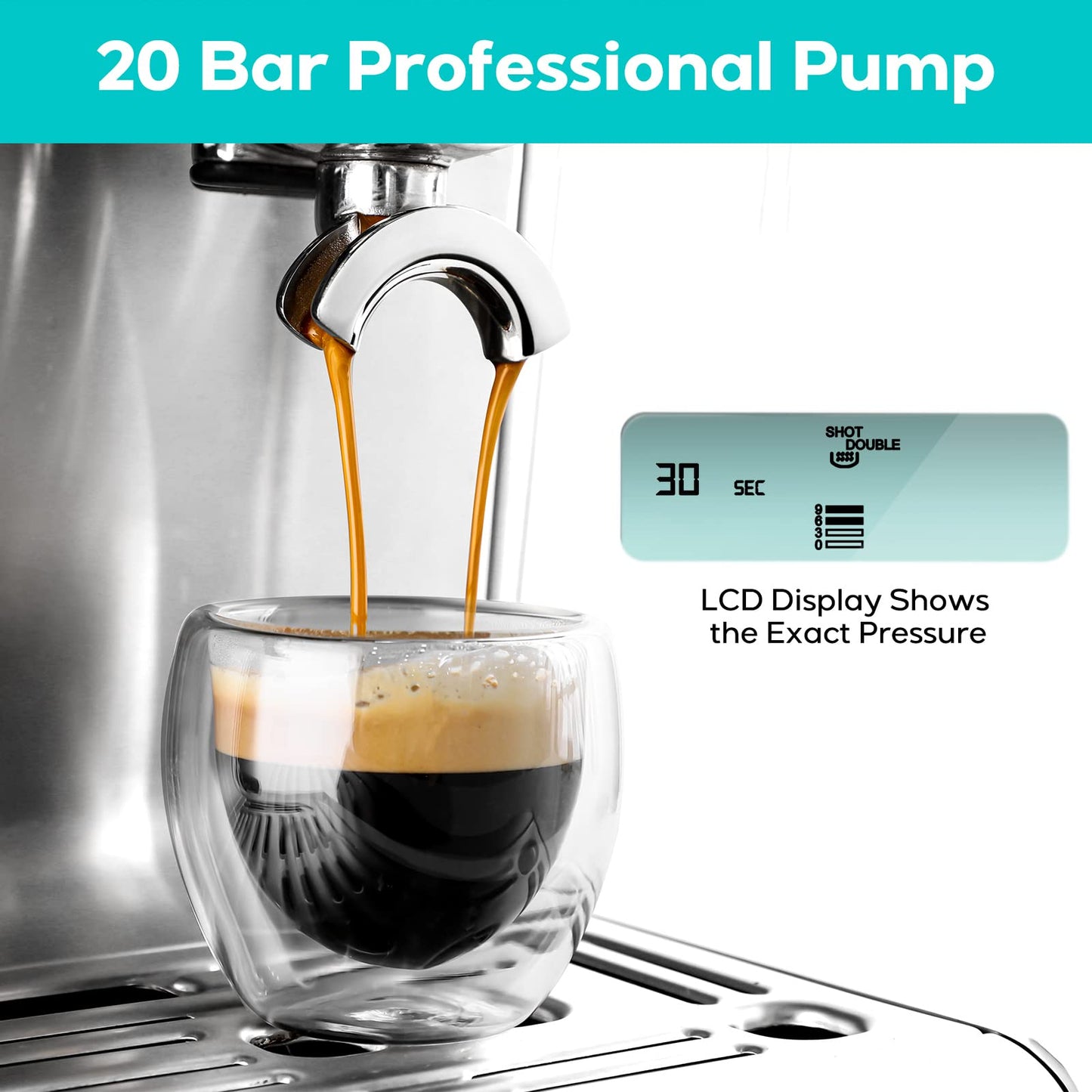 CASABREWS Espresso Machine with Grinder, Barista Espresso Maker with Milk Frother Steam Wand, Professional Cappuccino Latte Machine with LCD Display, Gifts for Dad, Mom, Coffee Lover or Housewarming