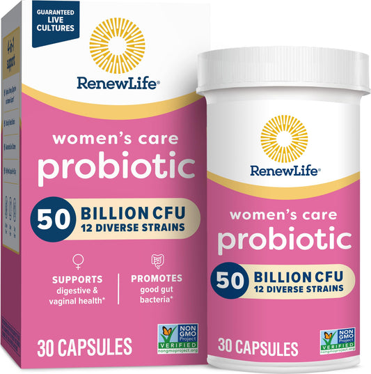 Renew Life Women's Probiotic Capsules, 50 Billion CFU Guaranteed, Supports Vaginal, Urinary, Digestive and Immune Health*, L. Rhamnosus GG, Dairy, Soy and gluten-free, 30 Count