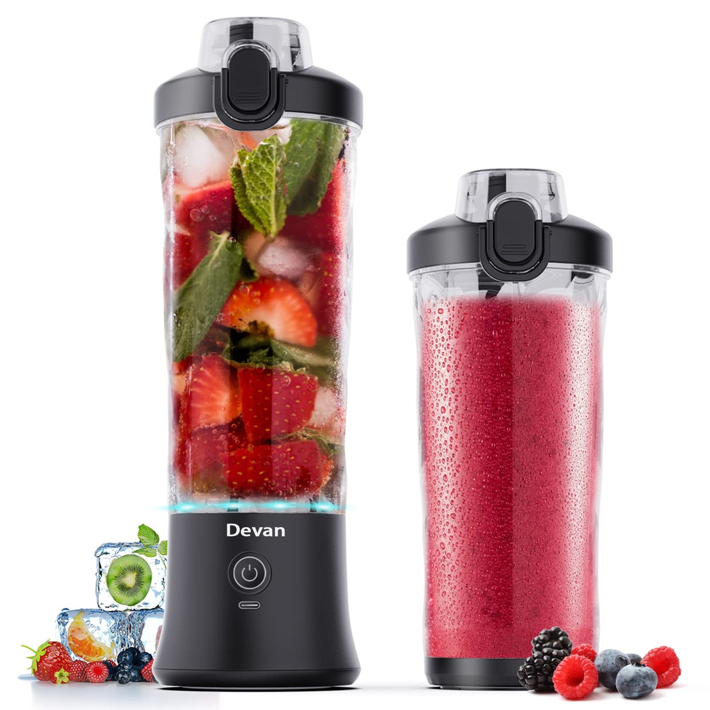 Portable Blender,270 Watt for Shakes and Smoothies Waterproof Blender USB Rechargeable with 20 oz BPA Free Blender Cups with Travel Lid. (Black)