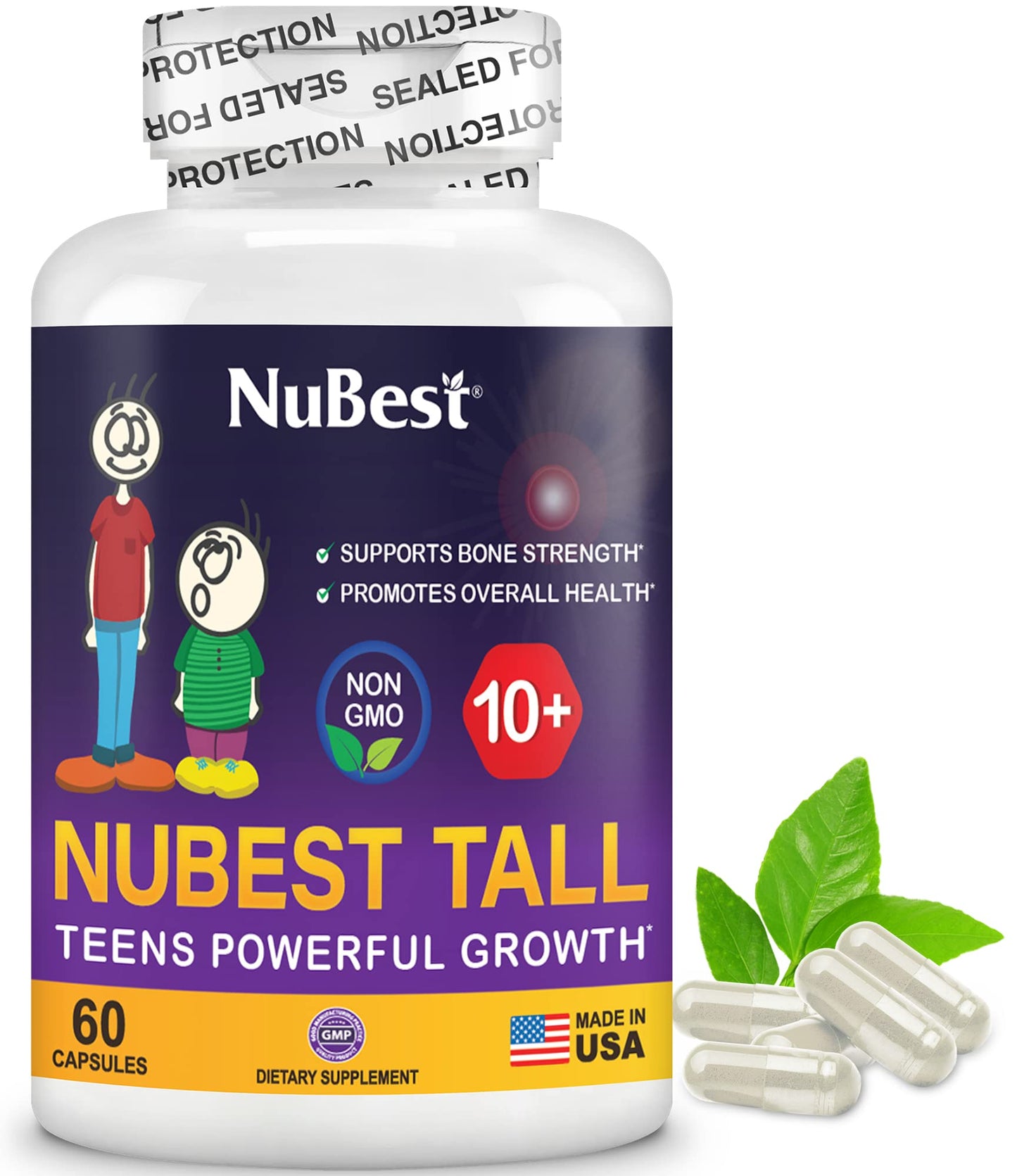 NuBest Tall 10+ - Premium Bone Strength Formula, Enhanced Immunity and Overall Health for Age 10+ - Who Drink Milk Daily with Calcium, Vitamin D3, Vitamin K2, and Multivitamins - 60 Capsules