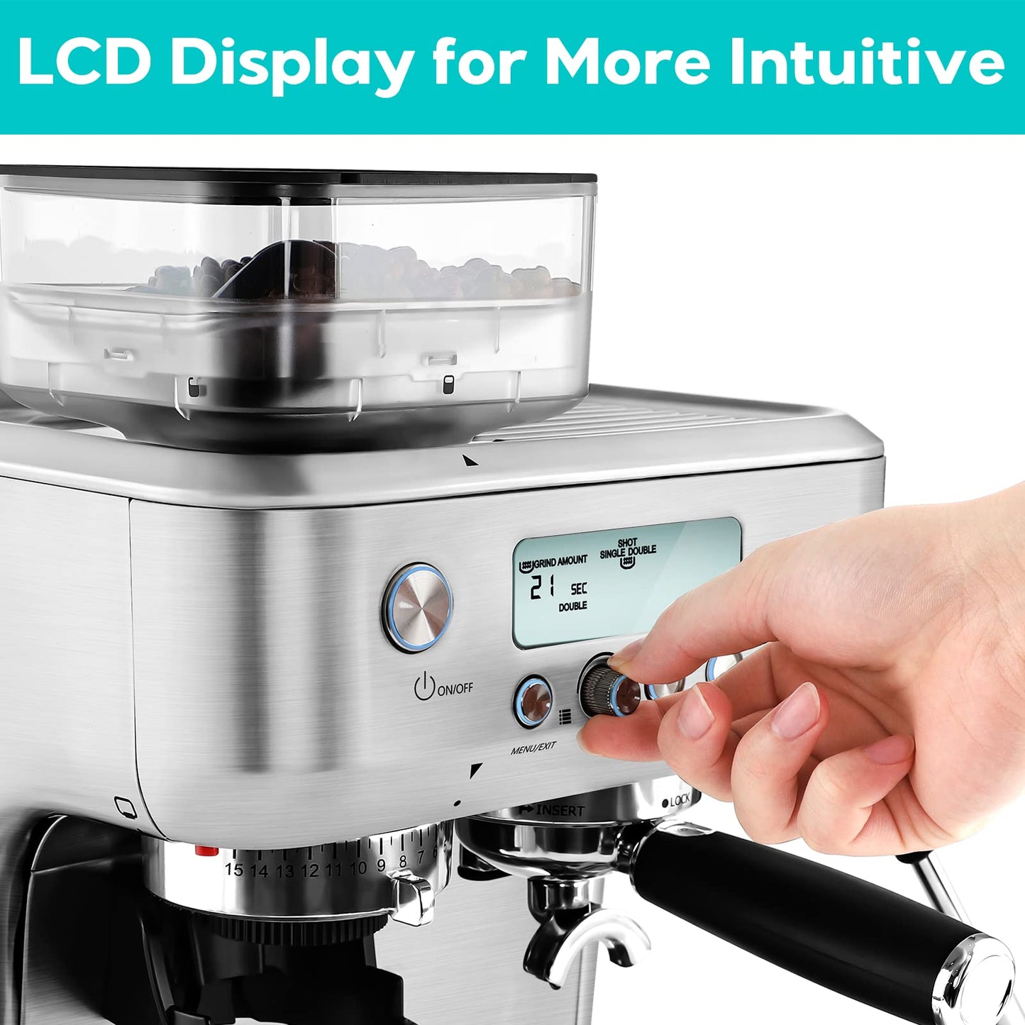 CASABREWS Espresso Machine with Grinder, Barista Espresso Maker with Milk Frother Steam Wand, Professional Cappuccino Latte Machine with LCD Display, Gifts for Dad, Mom, Coffee Lover or Housewarming