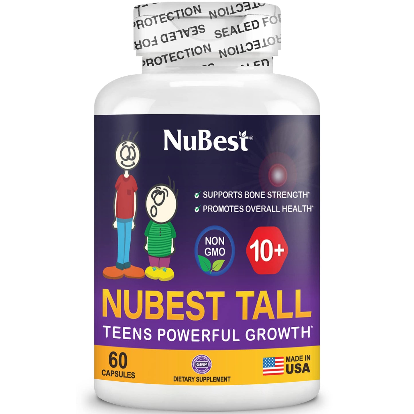 NuBest Tall 10+ - Premium Bone Strength Formula, Enhanced Immunity and Overall Health for Age 10+ - Who Drink Milk Daily with Calcium, Vitamin D3, Vitamin K2, and Multivitamins - 60 Capsules