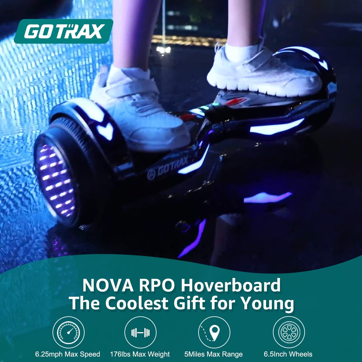 Gotrax NOVA PRO Hoverboard with LED 6.5" Offroad Tires, Music Speaker and 6.2mph & 5 Miles, UL2272 Certified, Dual 200W Motor and 93.6Wh Battery All Terrain Self Balancing Scooters for Kids Adults(Silver)