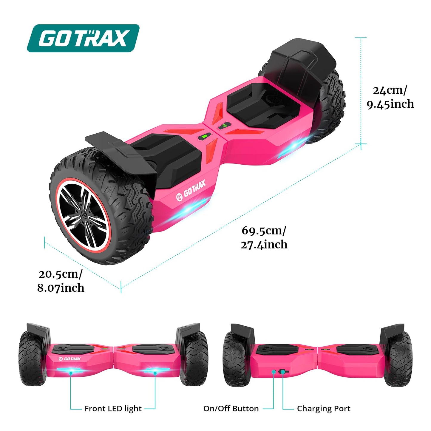 Gotrax E4 Hoverboard with 8.5" Offroad Tires, Music Speaker and 7.5mph & 7.5 Miles, UL2272 Certified, Dual 250W Motor and 144Wh Battery All Terrain Self Balancing Scooters for 44-220lbs Kid Adult