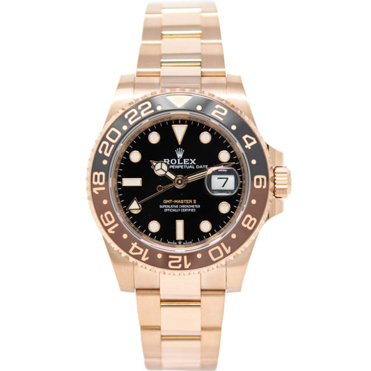 Rolex GMT-Master II 126715 18K Rose Gold Watch Black Dial Black and Brown Rotatable Bezel UNWORN