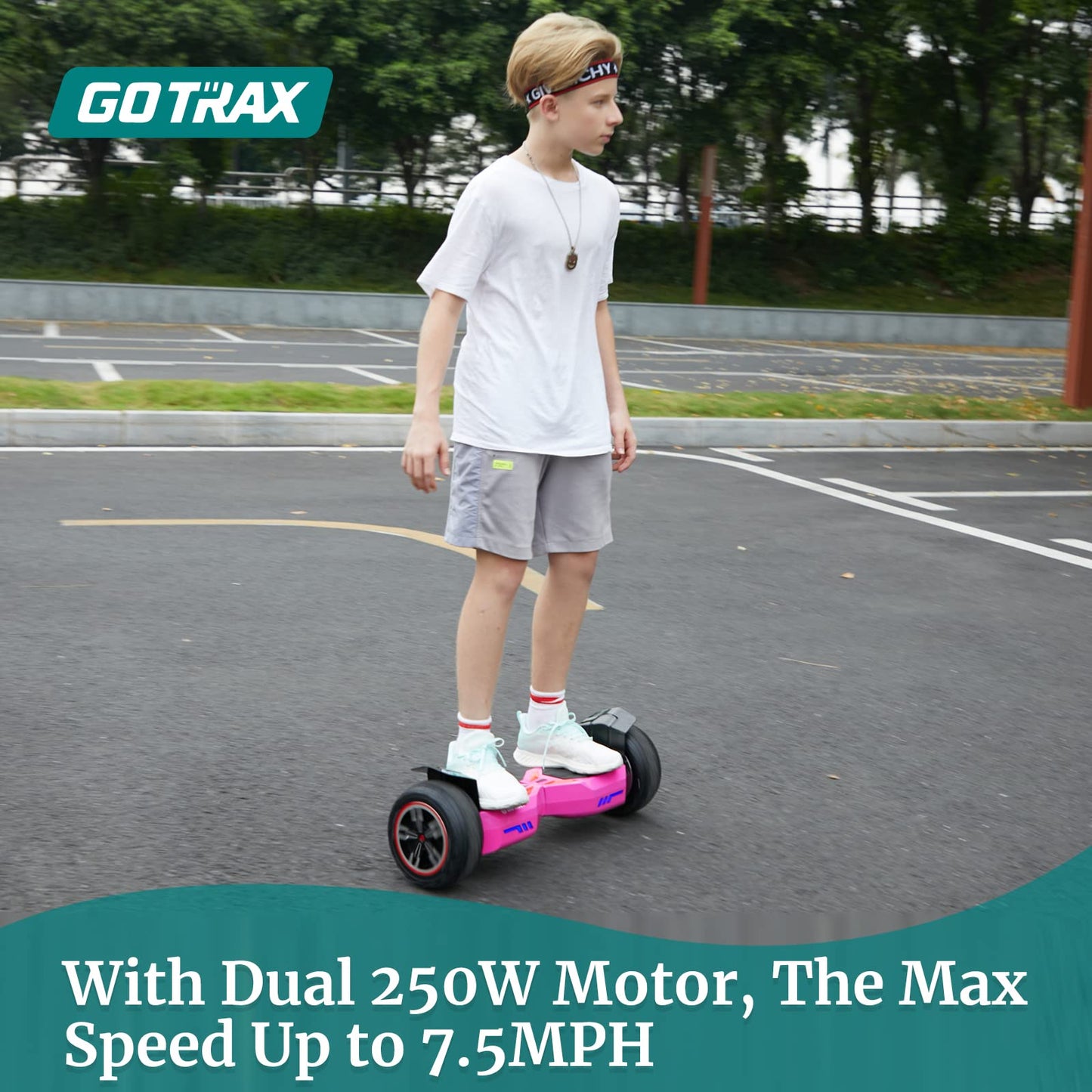 Gotrax E4 Hoverboard with 8.5" Offroad Tires, Music Speaker and 7.5mph & 7.5 Miles, UL2272 Certified, Dual 250W Motor and 144Wh Battery All Terrain Self Balancing Scooters for 44-220lbs Kid Adult