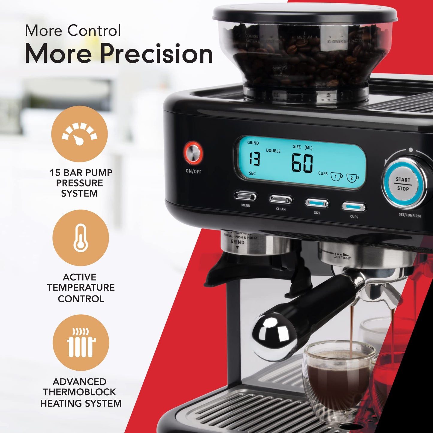 EspressoWorks Barista Pro Series Espresso Machine with Grinder, Steamer and LCD Display - Ready To Go In 60 Sec - 15-Bar Latte and Cappuccino Machine 30-Piece Bundle - Coffee Gifts (Black)