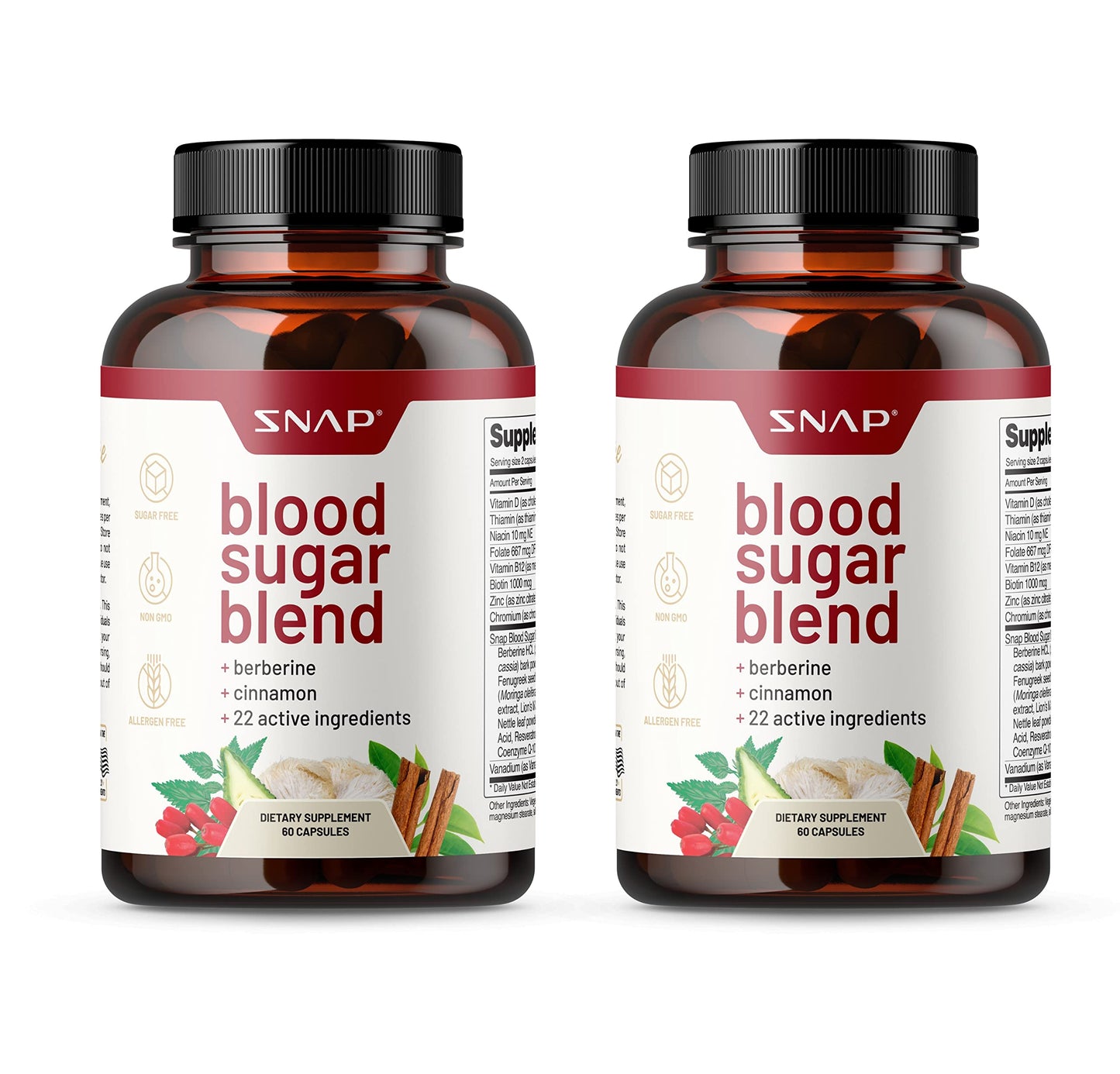 Snap Supplements Blood Sugar Blend - Support Healthy Blood Sugar, 60 Capsules (Pack of 2)