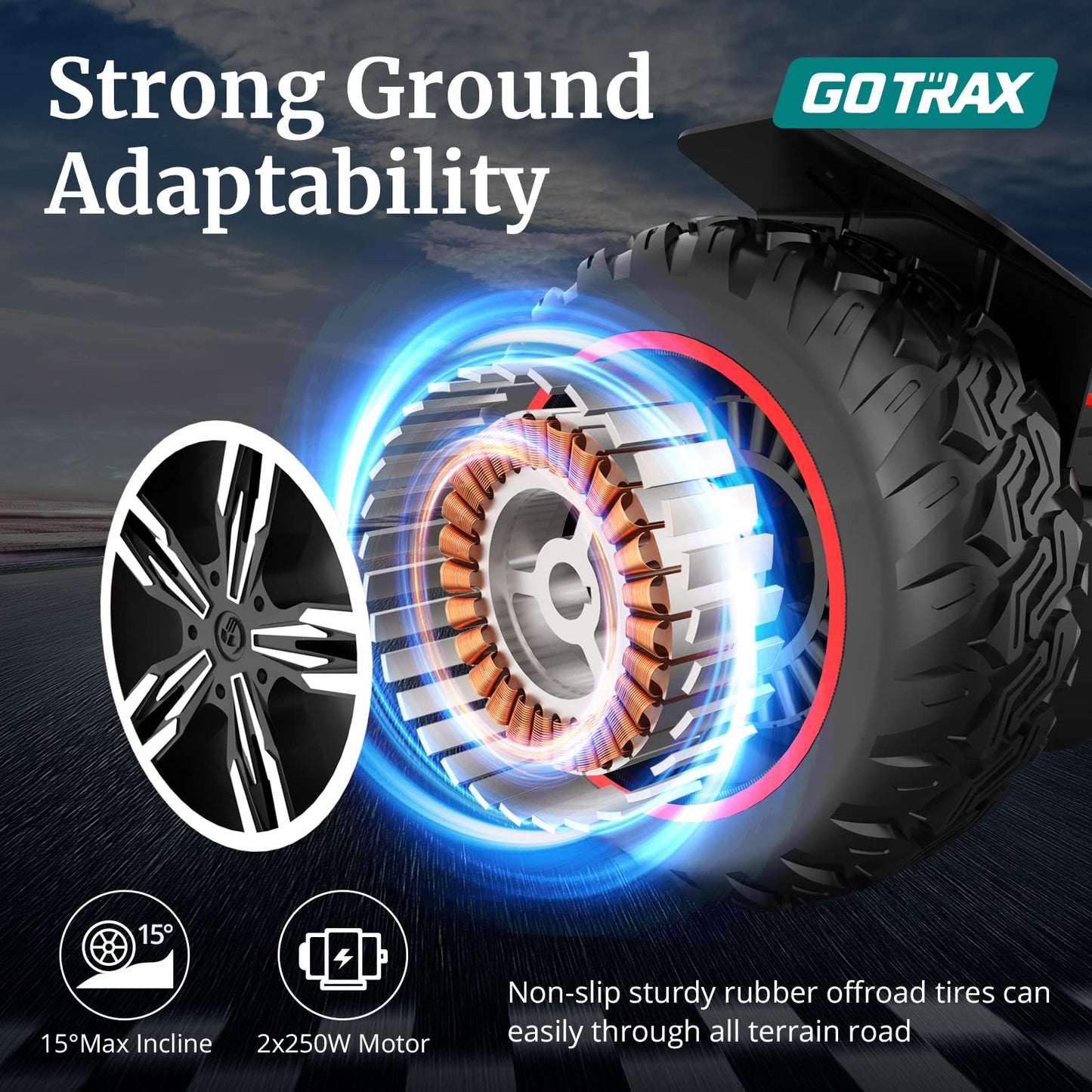 Gotrax E4 Hoverboard with 8.5" Offroad Tires, Music Speaker and 7.5mph & 7.5 Miles, UL2272 Certified, Dual 250W Motor and 144Wh Battery All Terrain Self Balancing Scooters for 44-220lbs Kid Adult